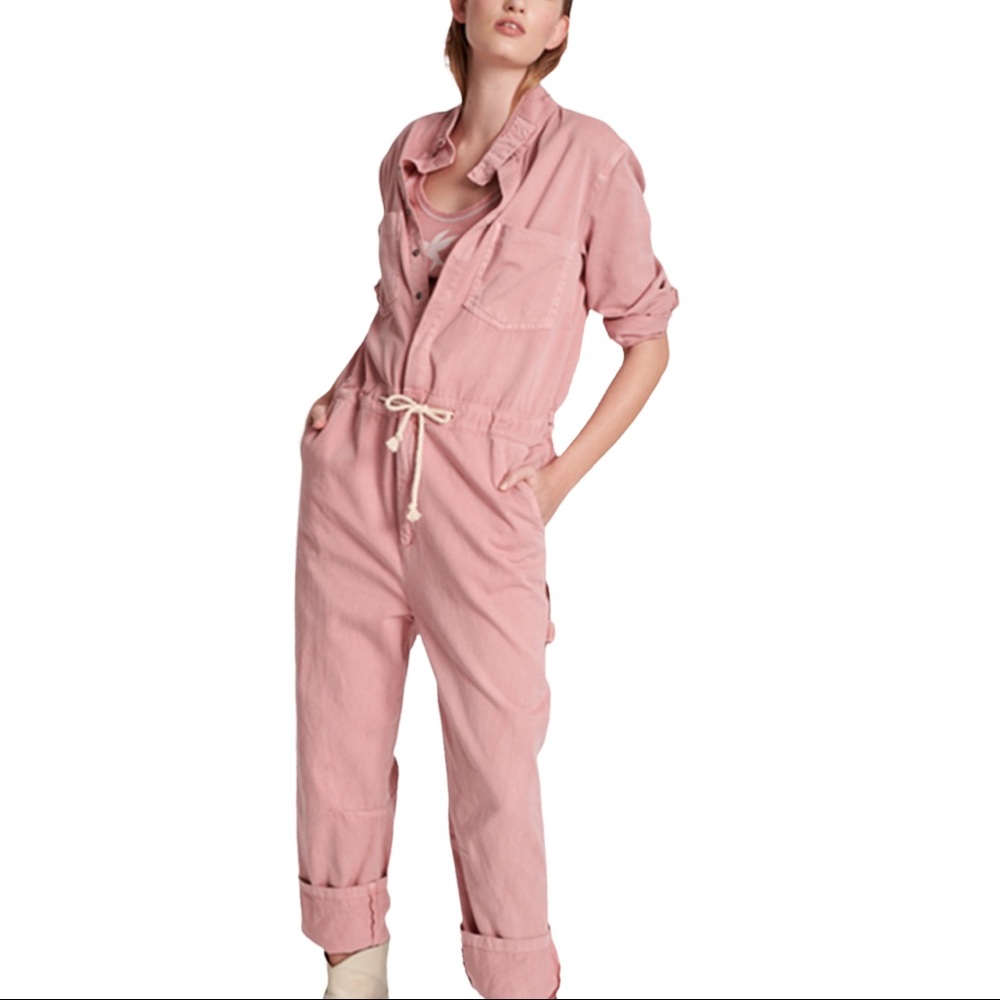 OneTeaspoon x Free People Starship M 8/10 Pink Utility Denim Jumpsuit Coveralls - Picture 7 of 13